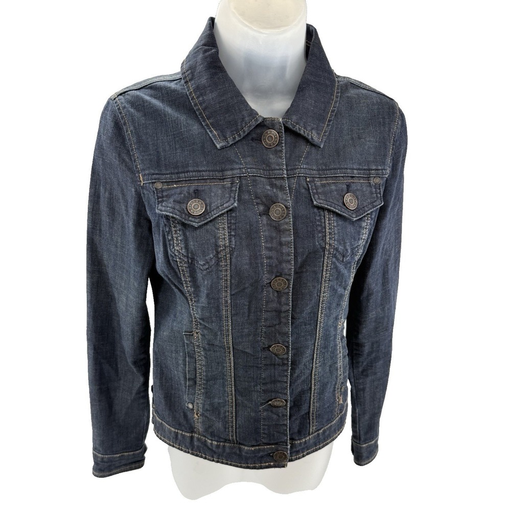 Guess Womens Dark Wash Denim Trucker Stretch Vintage Jacket Small